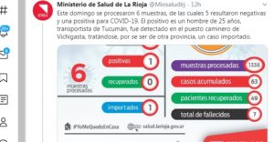 Twitter Gobierno de La Rioja confirmando el caso poisitivo